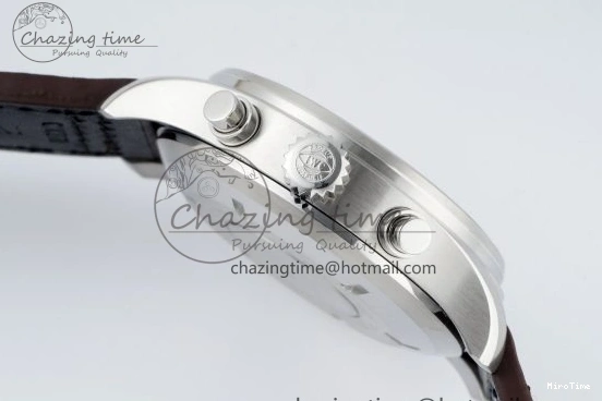 MIROTIME 0118 Pilot Chrono SS AZF 1:1 Best Edition Black Dial Orange Markers on Brown Leather Strap A EasyCare 7065